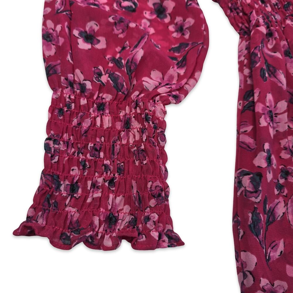 MISA Los Angeles Floral Mini Dress Size XS Pink Long Sleeve Smocked Waist NWT - Picture 6 of 12